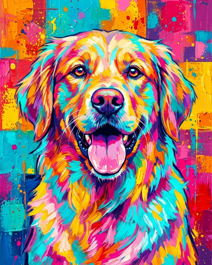 The colorful custom pet portrait printed on framed canvas