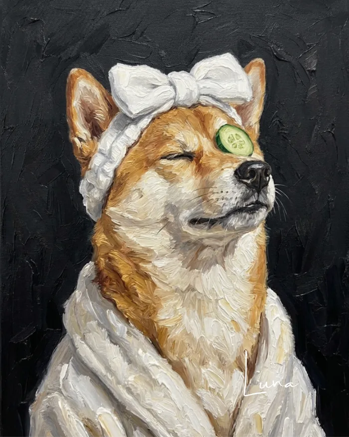 Self-Care Sunday custom pet portrait printed on framed canvas