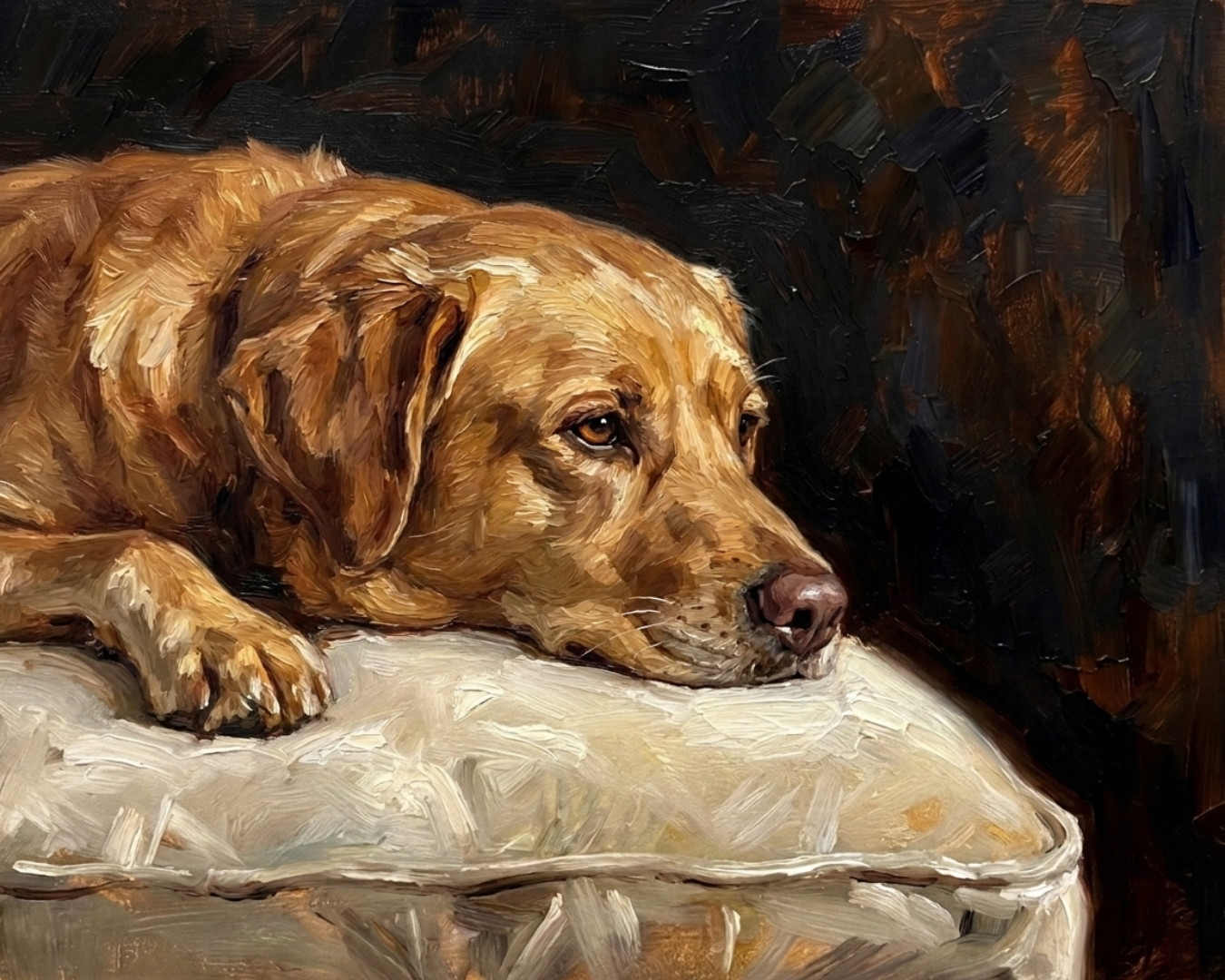 Cozy corner custom pet portrait printed on framed canvas