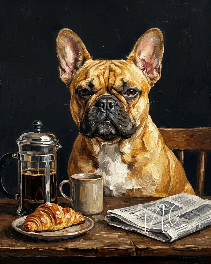 Coffee first custom pet portrait printed on framed canvas