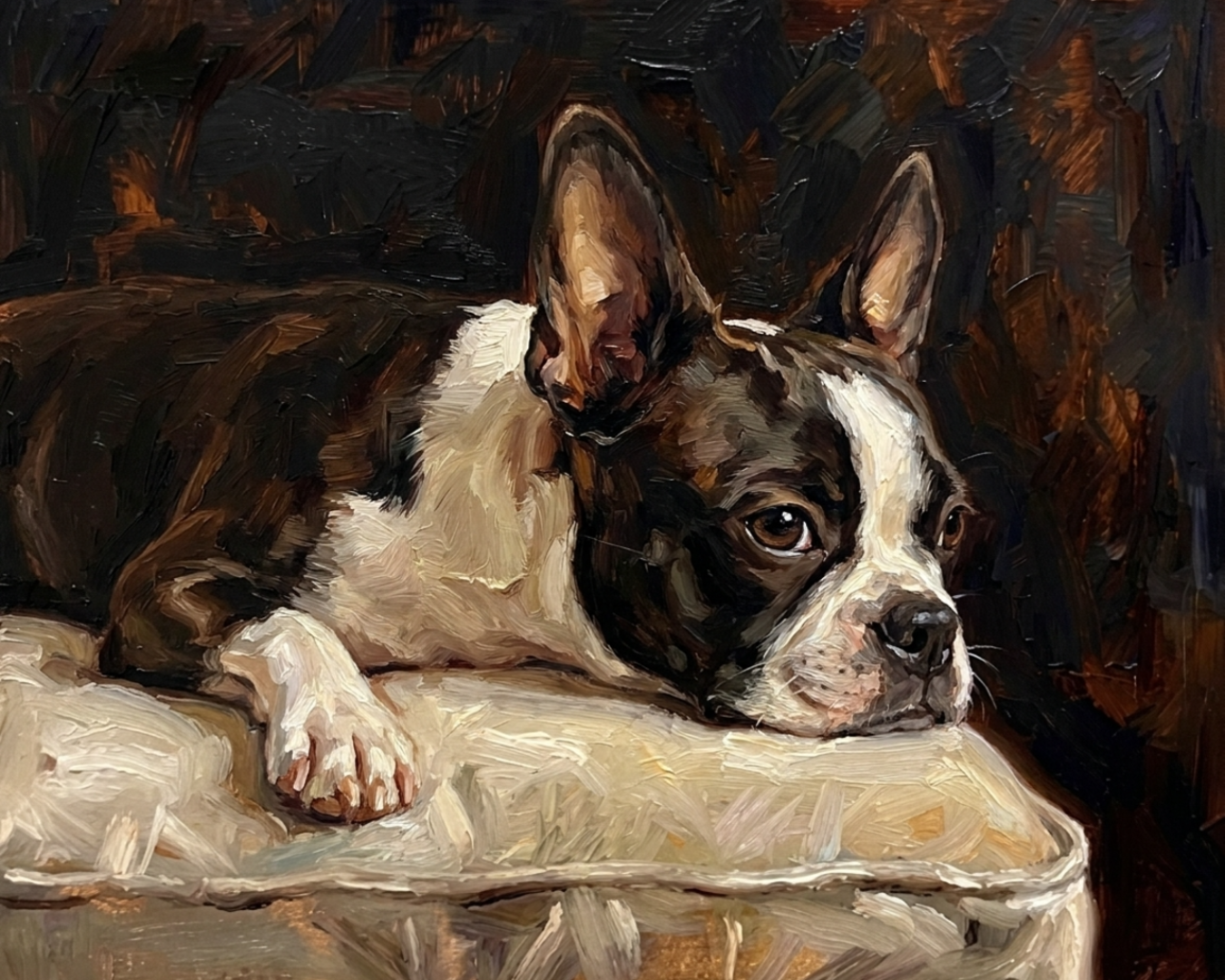Cozy corner custom pet portrait printed on framed canvas